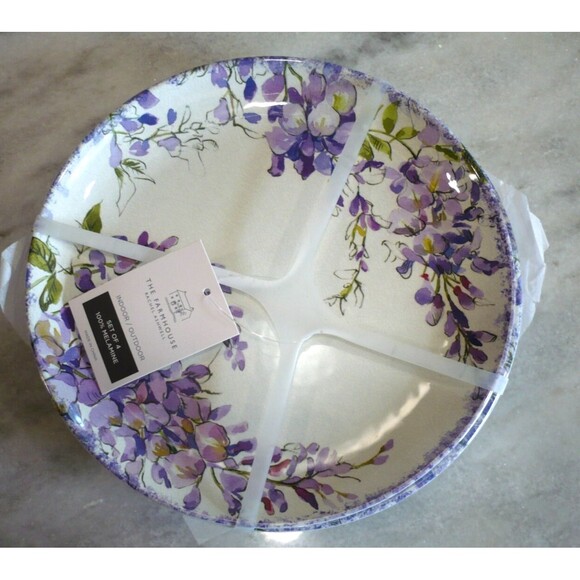 Rachel Ashwell The Farmhouse 100% Melamine Violet Flowers Salad Plates SET OF 4 - Picture 1 of 5
